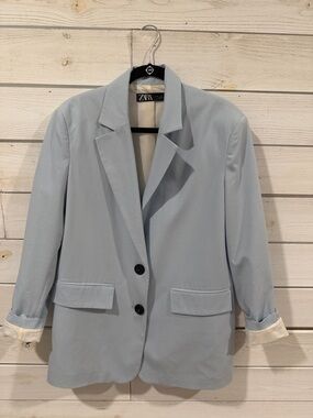Zara Pale Blue Two-Button Single-Breasted Blazer